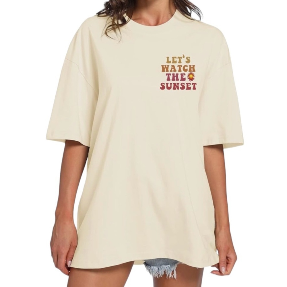 🤑 5/$25 SHEIN “Let’s Watch The Sunset” Oversized Short Sleeve Graphic Tee Shirt